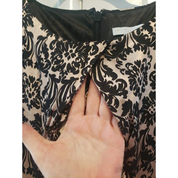 New York & Co Dress Jacquard Midi Party Sleeveless Stretch Sz L Lined Zip - Picture 3 of 10